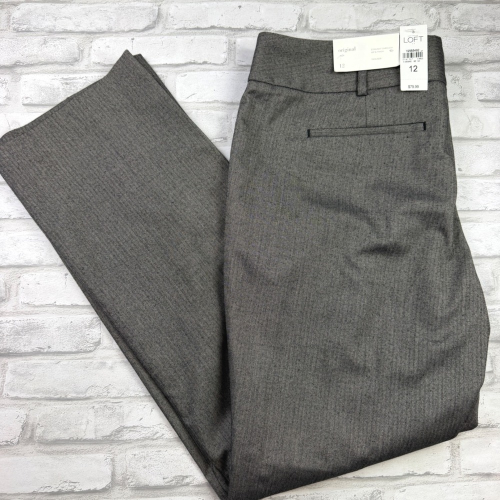 Ann Tayklor Loft Trouser Women 12 Herringbone Straight Leg Dress Pants NWT